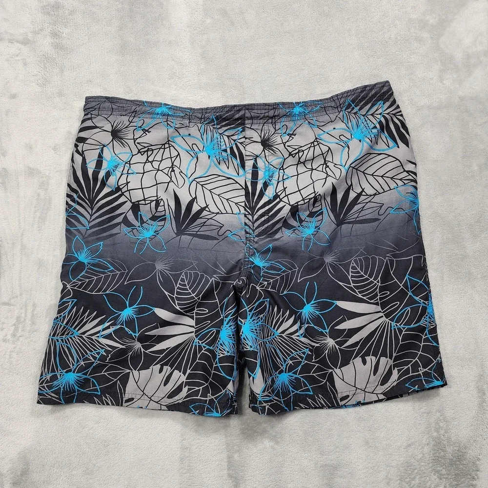 Islander Swim Trunks Mens M Gray Blue Floral‎ Lined Elastic Waist Beach Summer